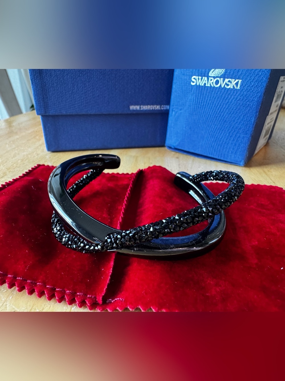 Swarovski Black Crystal Crossover Bangle Bracelet